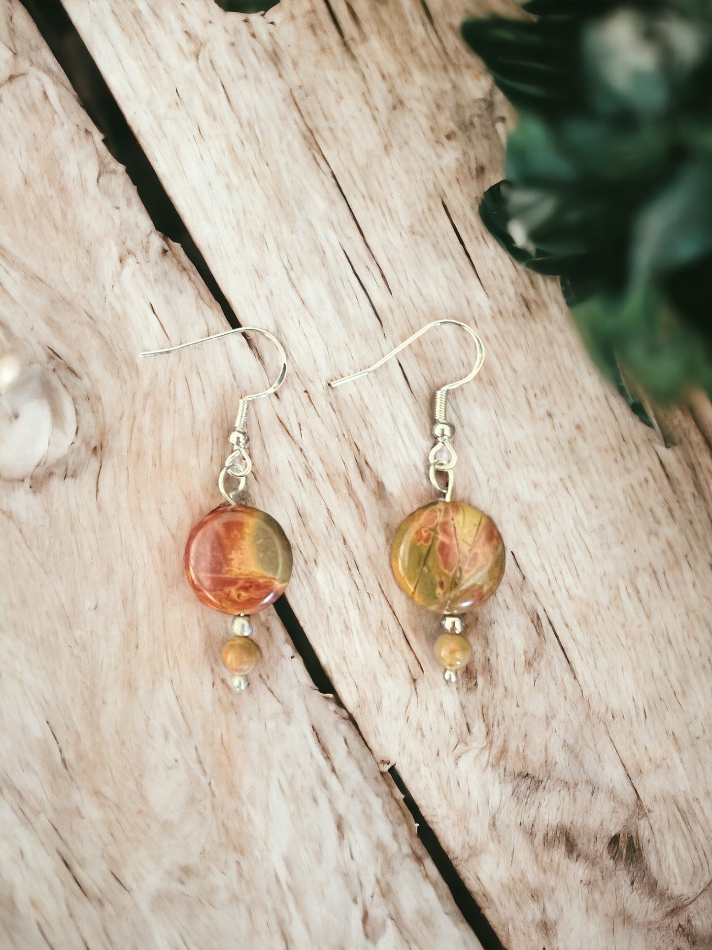 Red Creek Jasper Round Stone Earrings with Silver Accents