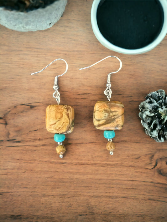 Red Creek Jasper Earrings with Turquoise and Silver Accents