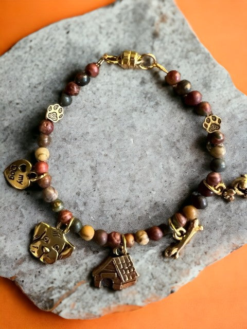 Red Creek Jasper "I Love My Dog" Charm Bracelet