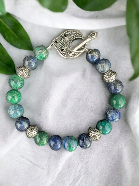 Chrysocolla and Silver Bracelet