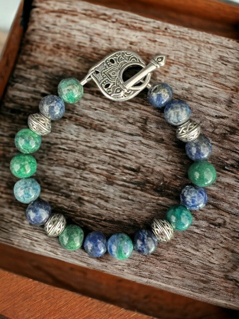 Chrysocolla and Silver Bracelet