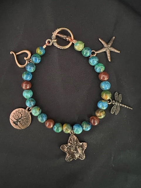 Chrysocolla and Copper Nature Charm Bracelet