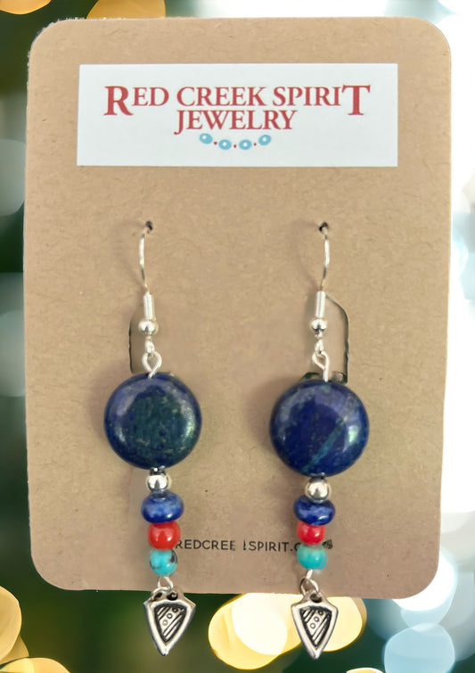 Lapis, Red Bamboo Coral, and Turquoise Dangles