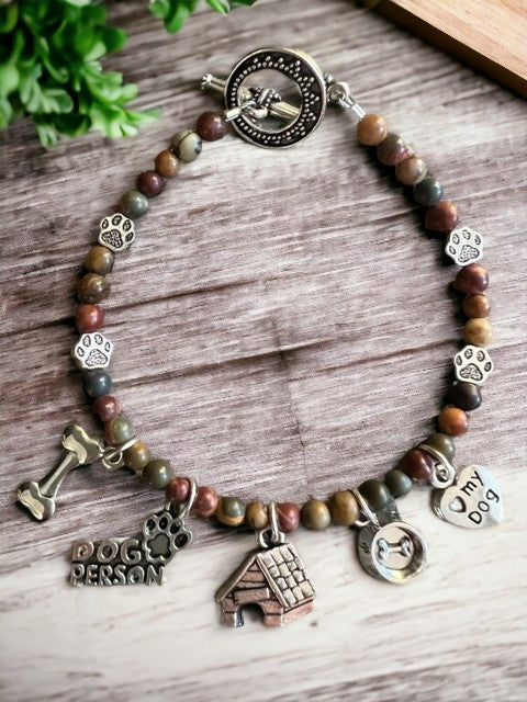 Red Creek Jasper "I Love My Dog" Charm Bracelet