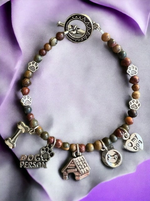 Red Creek Jasper "I Love My Dog" Charm Bracelet