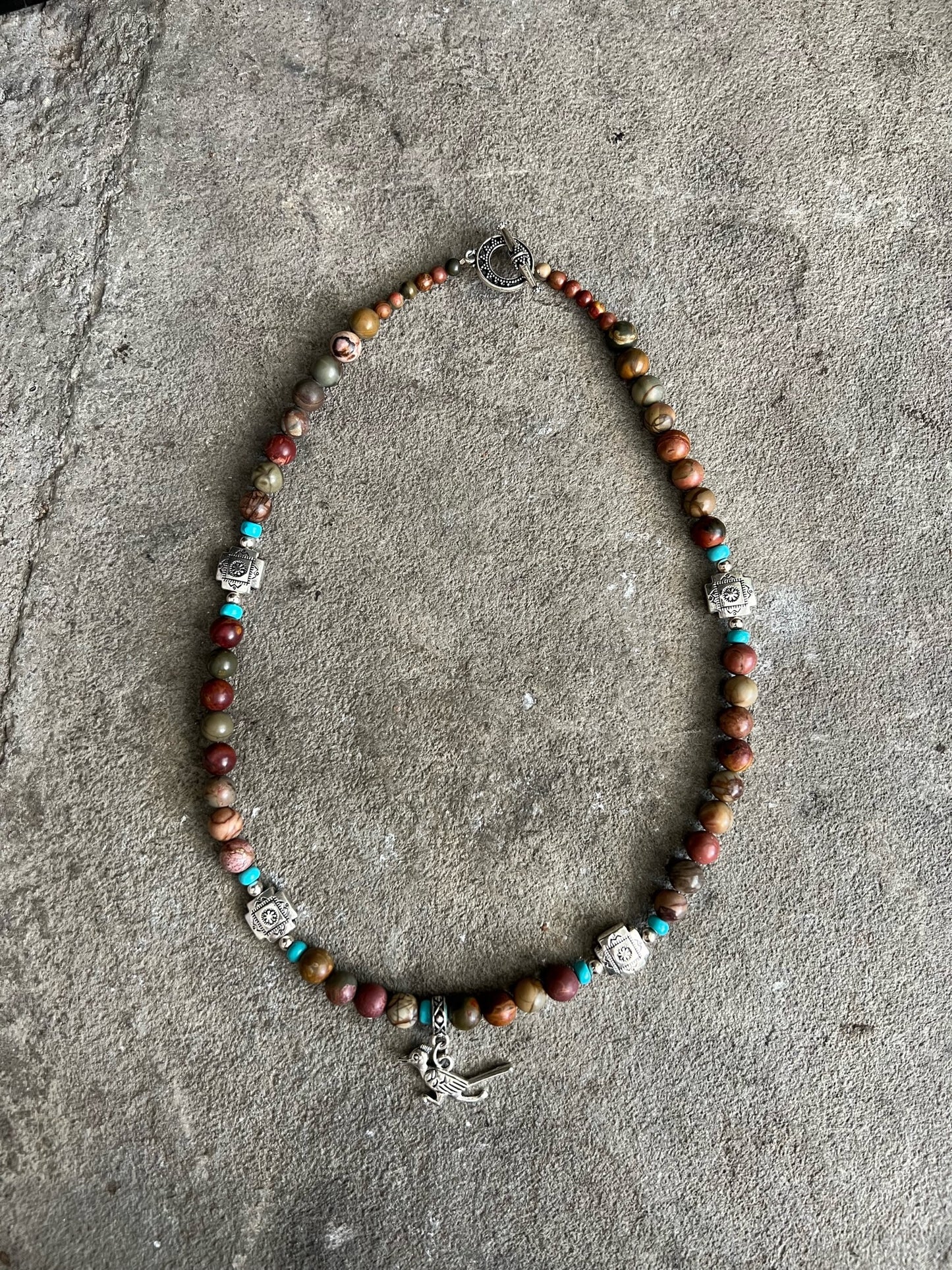 Southwestern Styled Necklace with Turquoise and Roadrunner Charm