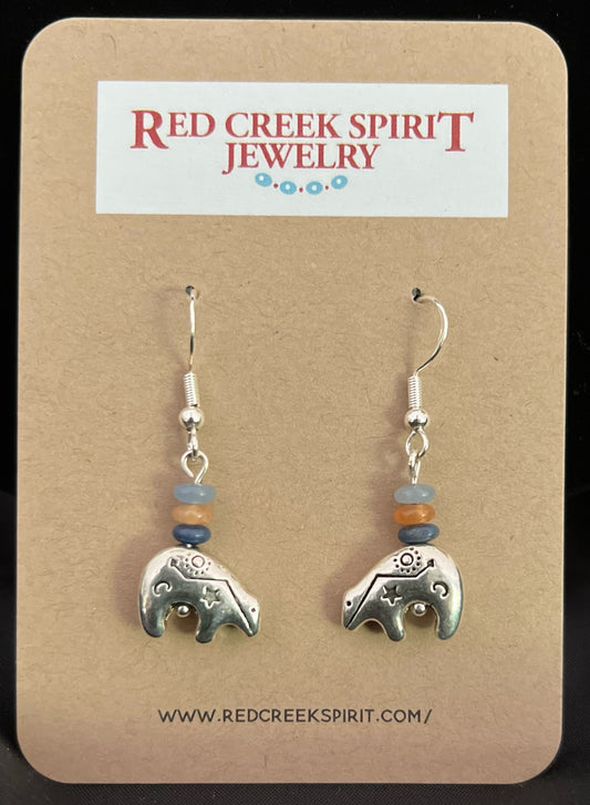 Silver Bears with Blue and Orange Aventurine Earrings