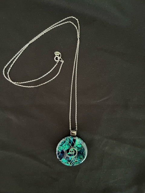 Unique Resin Pendant on 22" Sterling Silver Chain