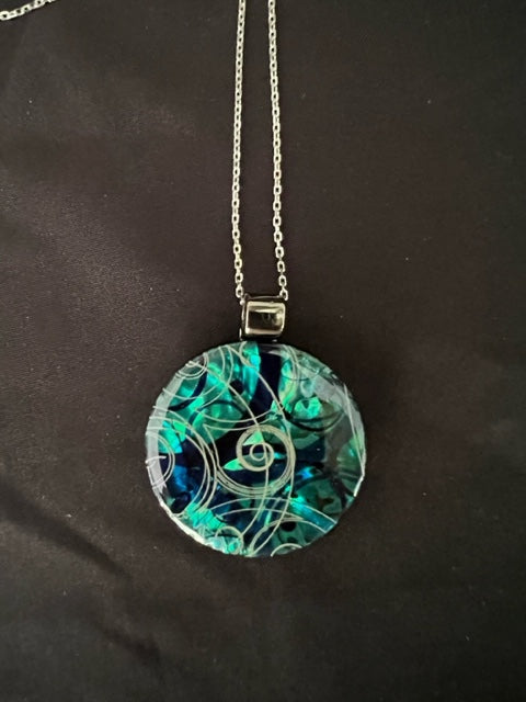 Unique Resin Pendant on 22" Sterling Silver Chain