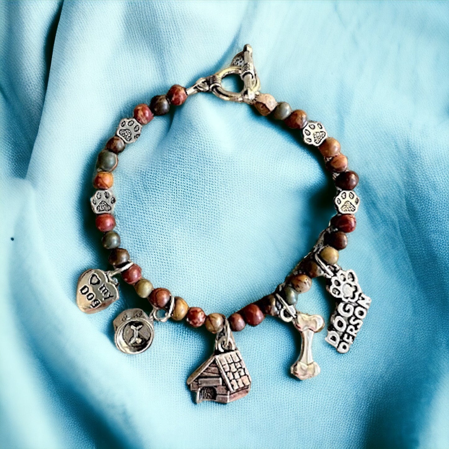 Red Creek Jasper "I Love My Dog" Bracelet