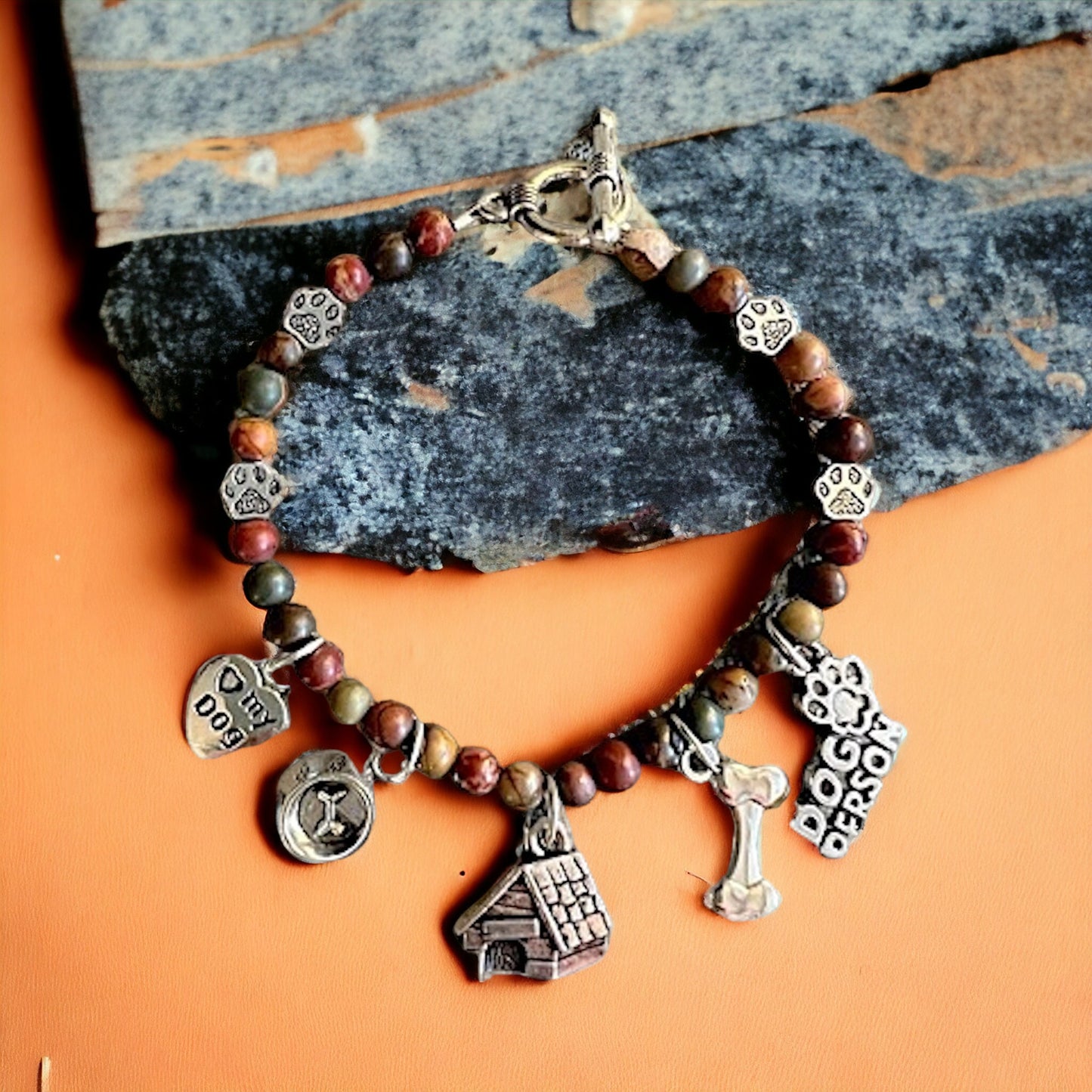 Red Creek Jasper "I Love My Dog" Bracelet