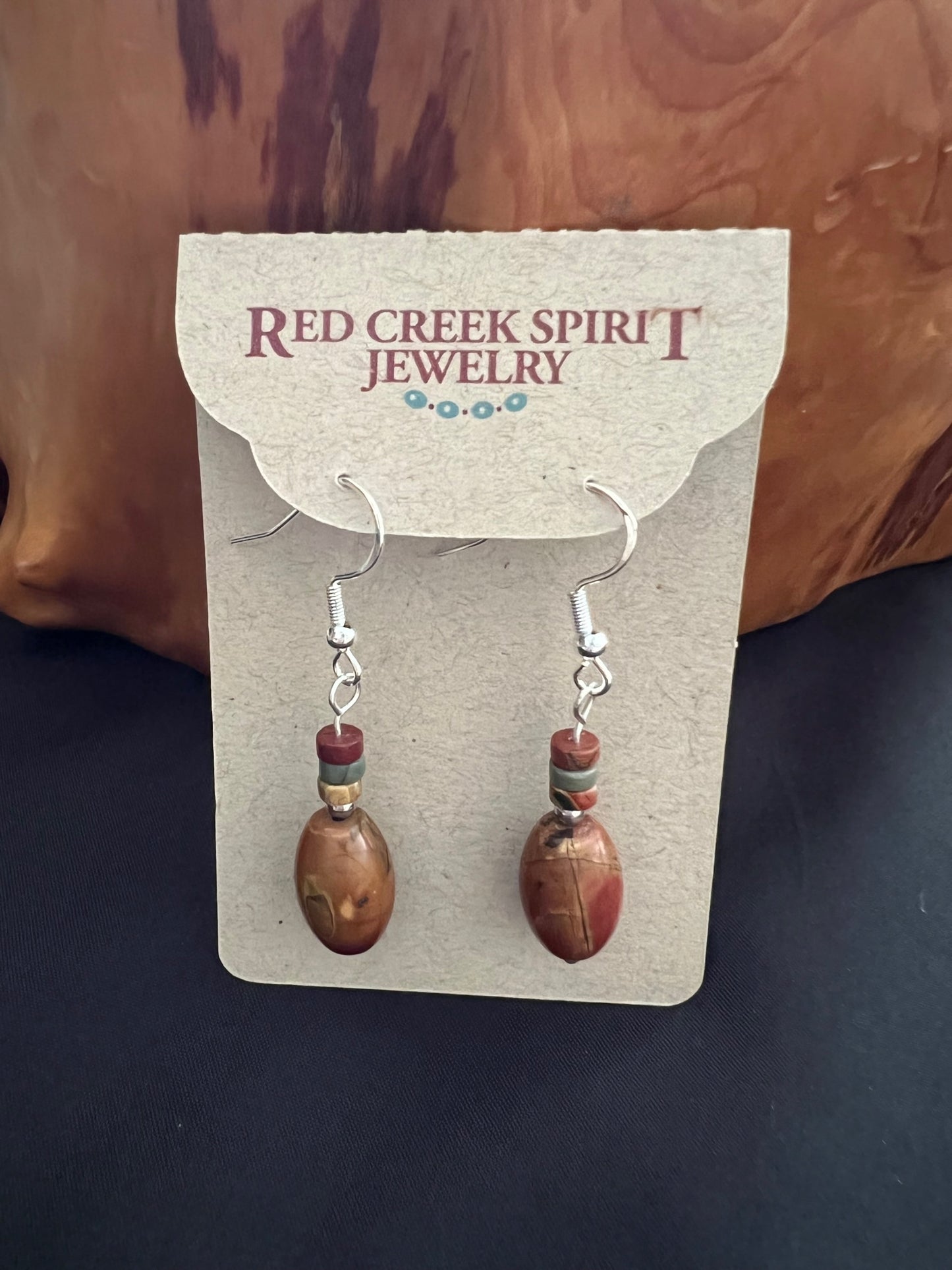 Red Creek Jasper Barrel Stone Earrings