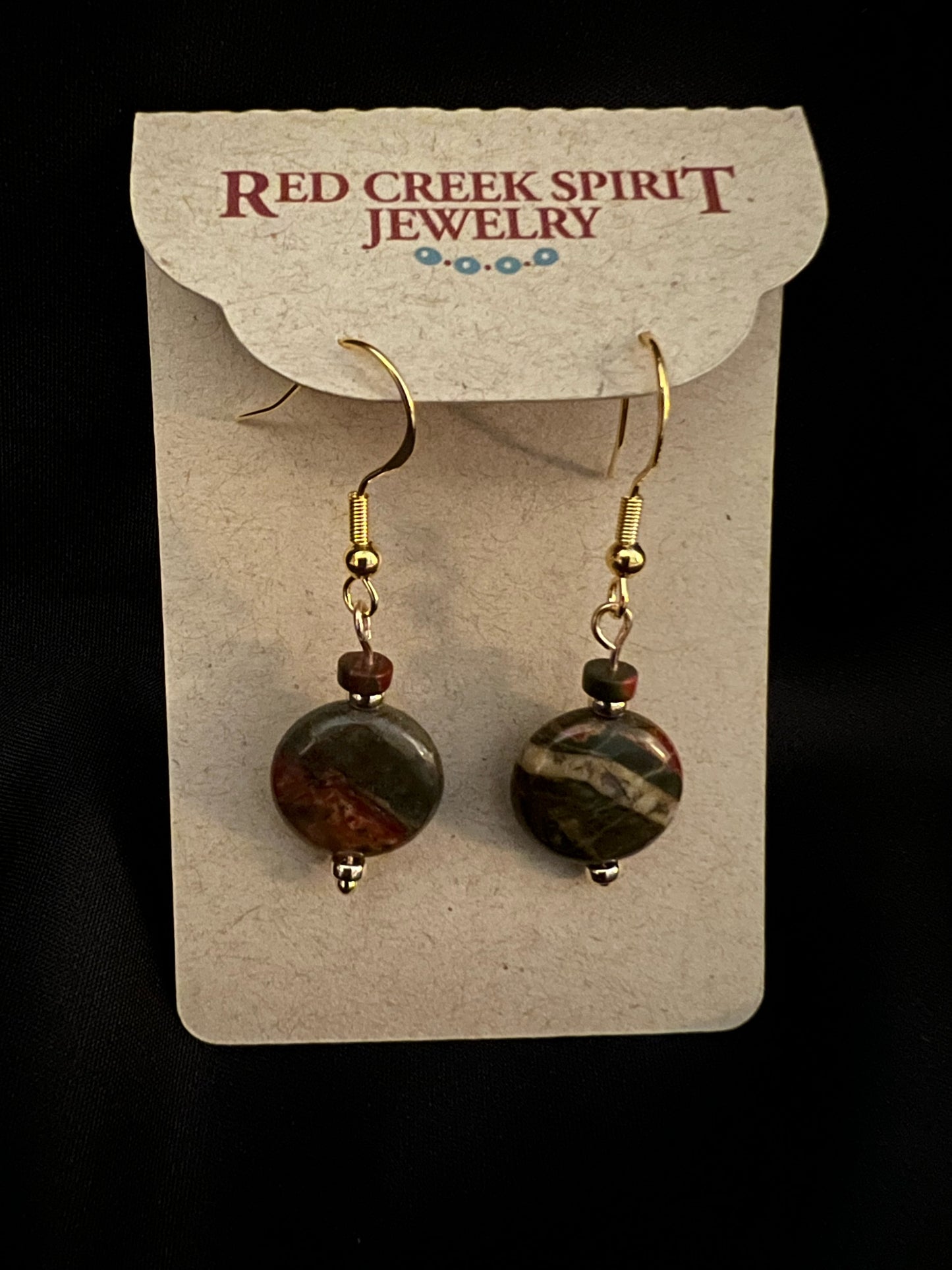 Red Creek Jasper Round Stones on Gold Wire