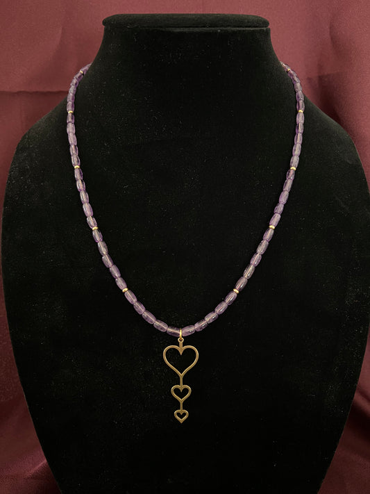 Gold Hearts Trio with Amethyst and Gold Accents