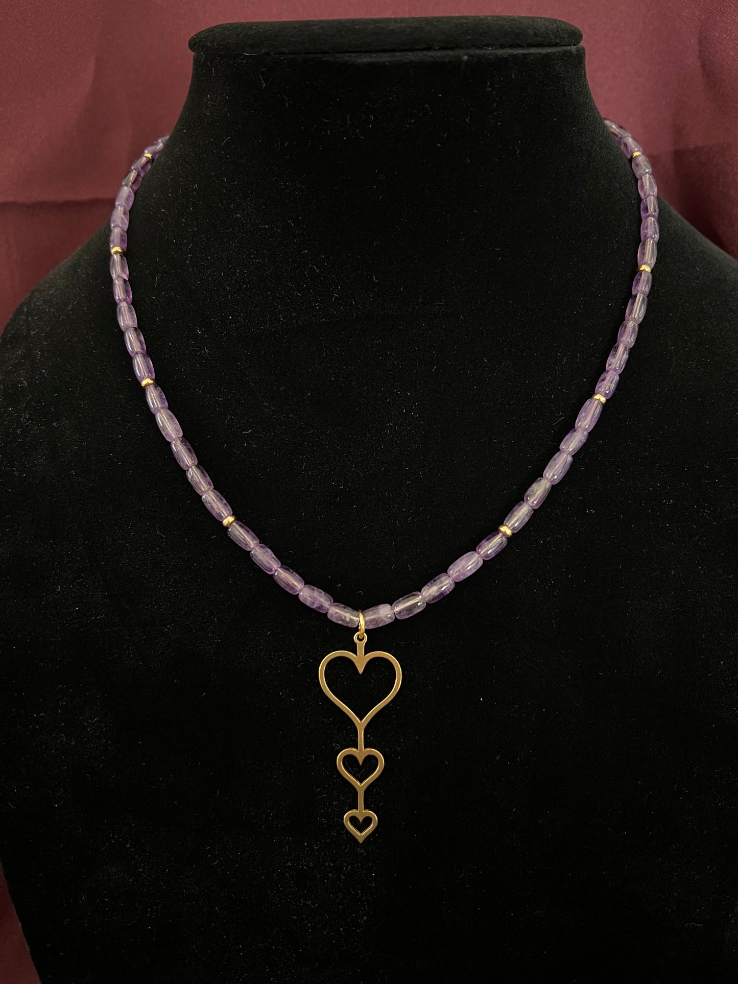 Gold Hearts Trio with Amethyst -- 18"