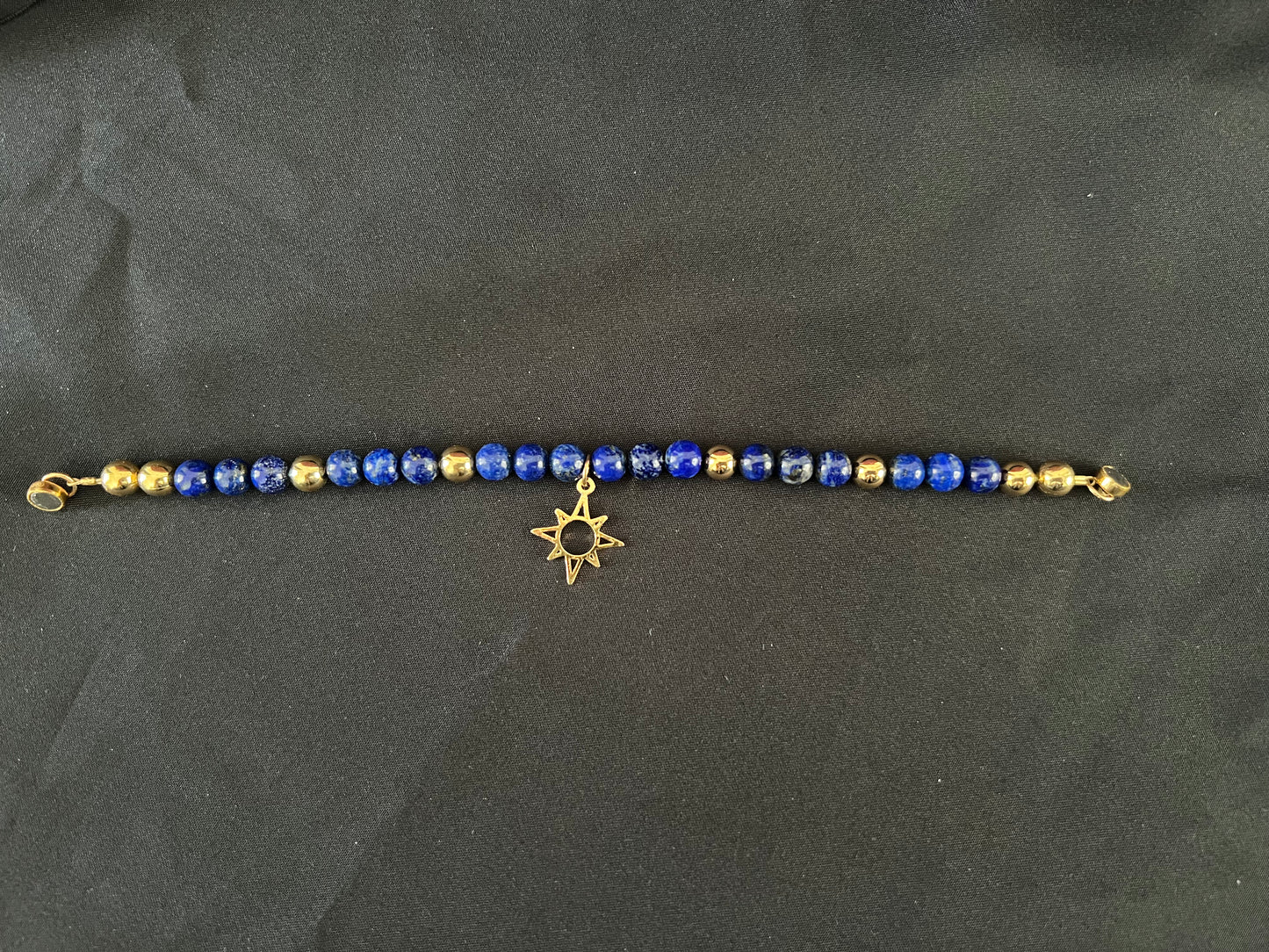 Lapis and Gold Bracelet with Sunburst Charm