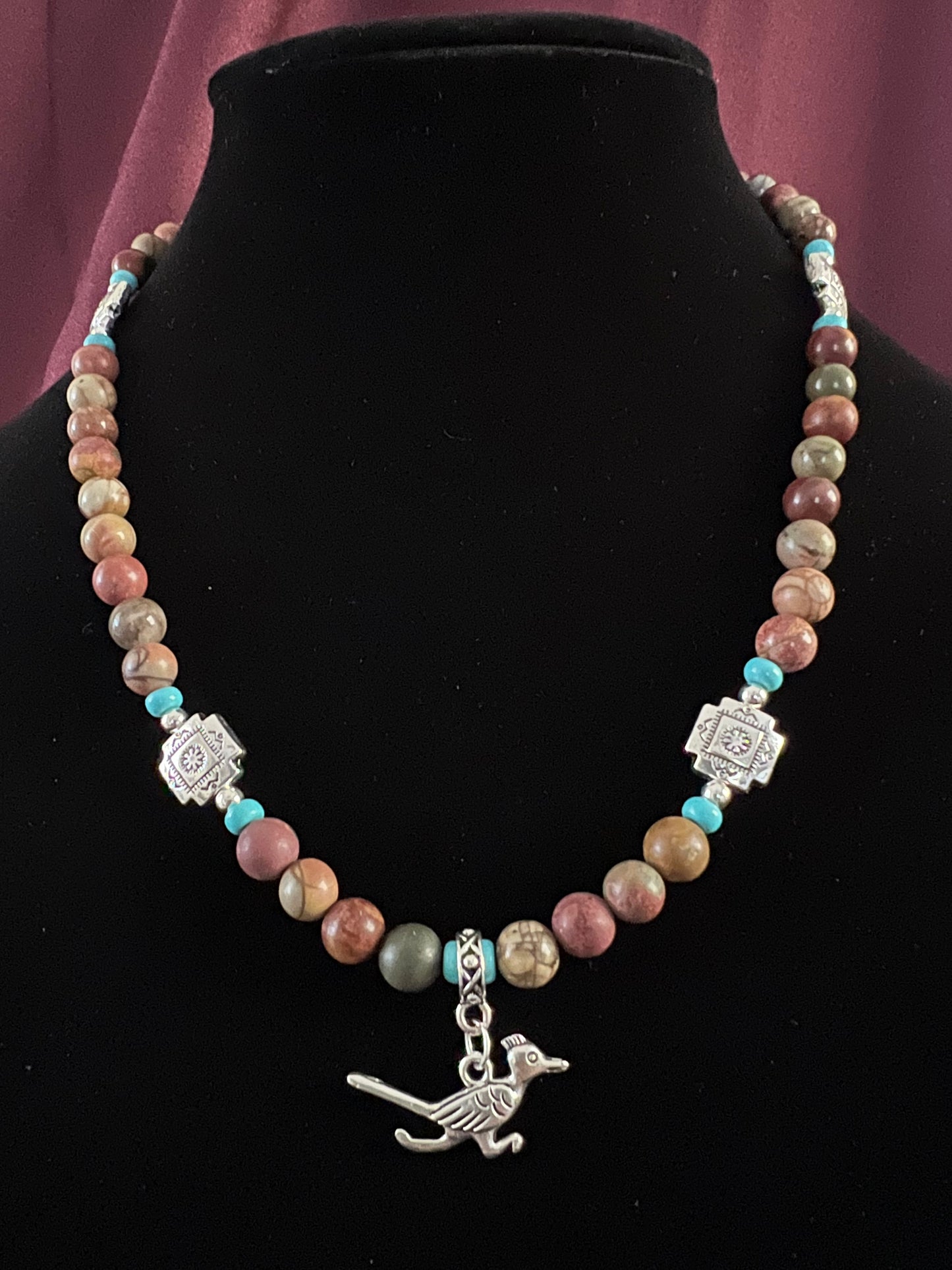 Southwestern Styled Necklace with Turquoise and Roadrunner Charm