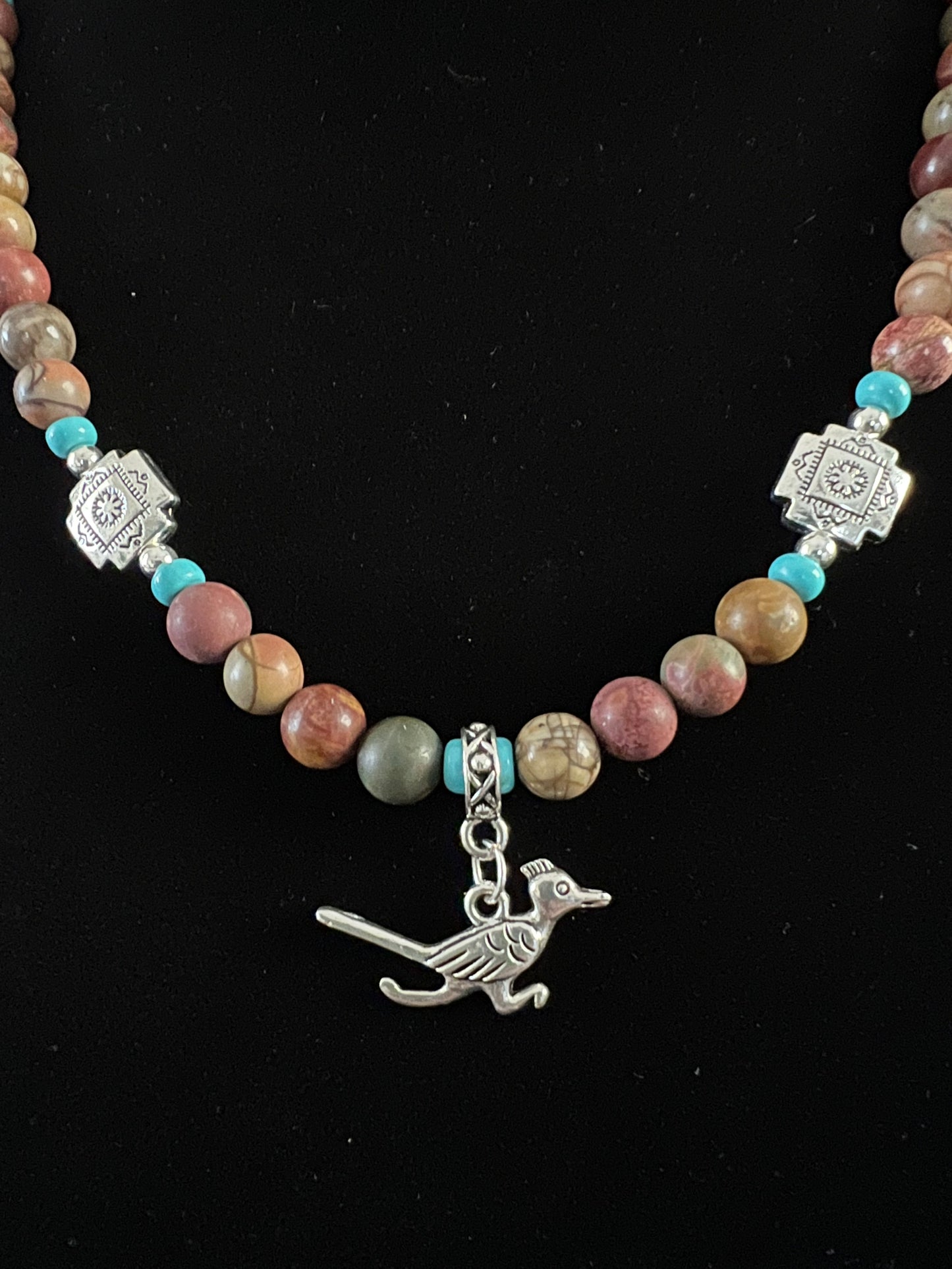 Southwestern Styled Necklace with Turquoise and Roadrunner Charm