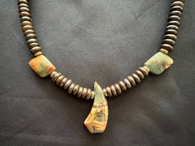 Tribal Necklace of Bronzite and Red Creek Jasper