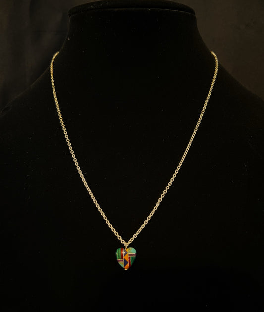 Zuni Indian Multi-Gem Heart Pendant Necklace