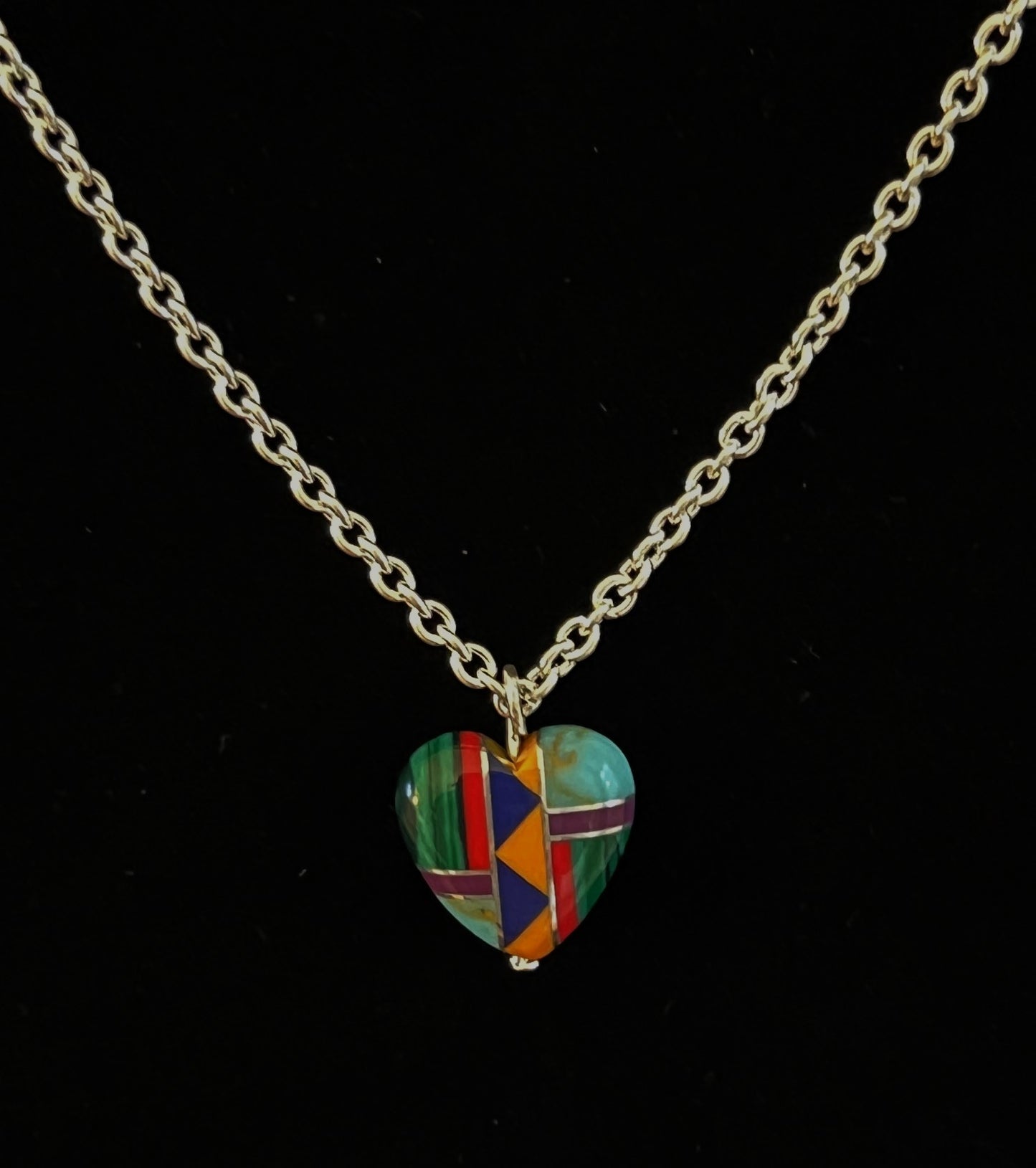 Zuni Indian Multi-Gem Heart Pendant Necklace