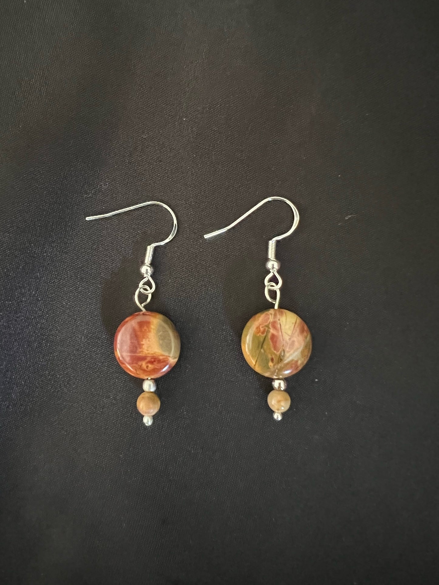 Red Creek Jasper Round Stone Earrings with Silver Accents