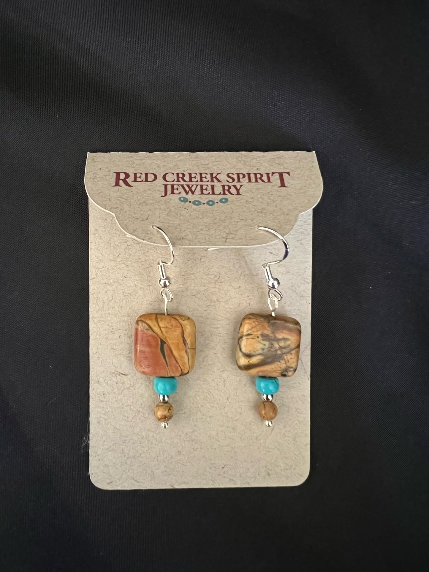 Red Creek Jasper Earrings with Turquoise and Silver Accents