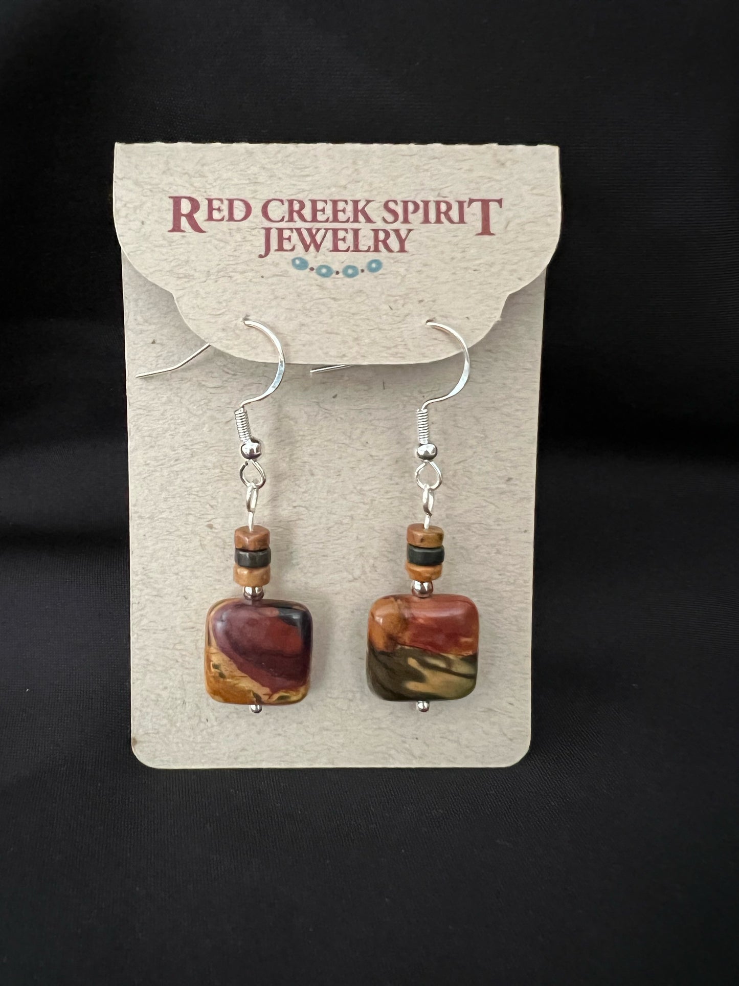 Red Creek Jasper Square Stone Earrings