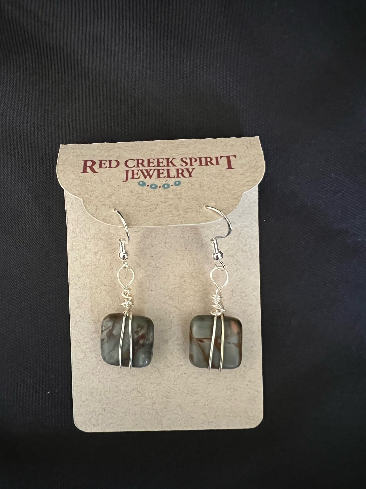 Red Creek Jasper Silver Wire Dangle Earrings