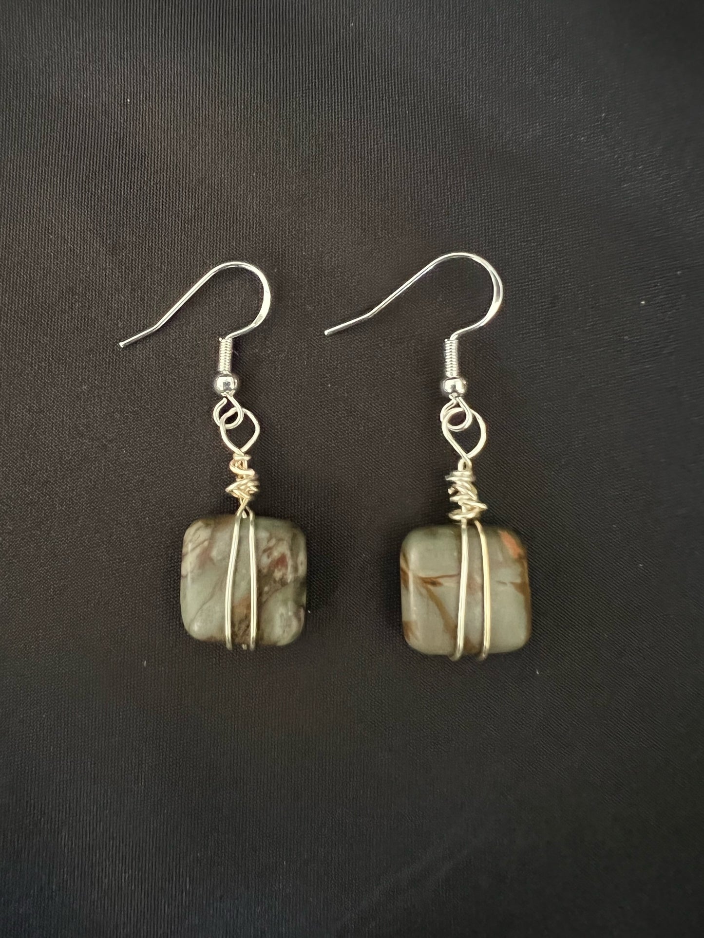 Red Creek Jasper Silver Wire Dangle Earrings