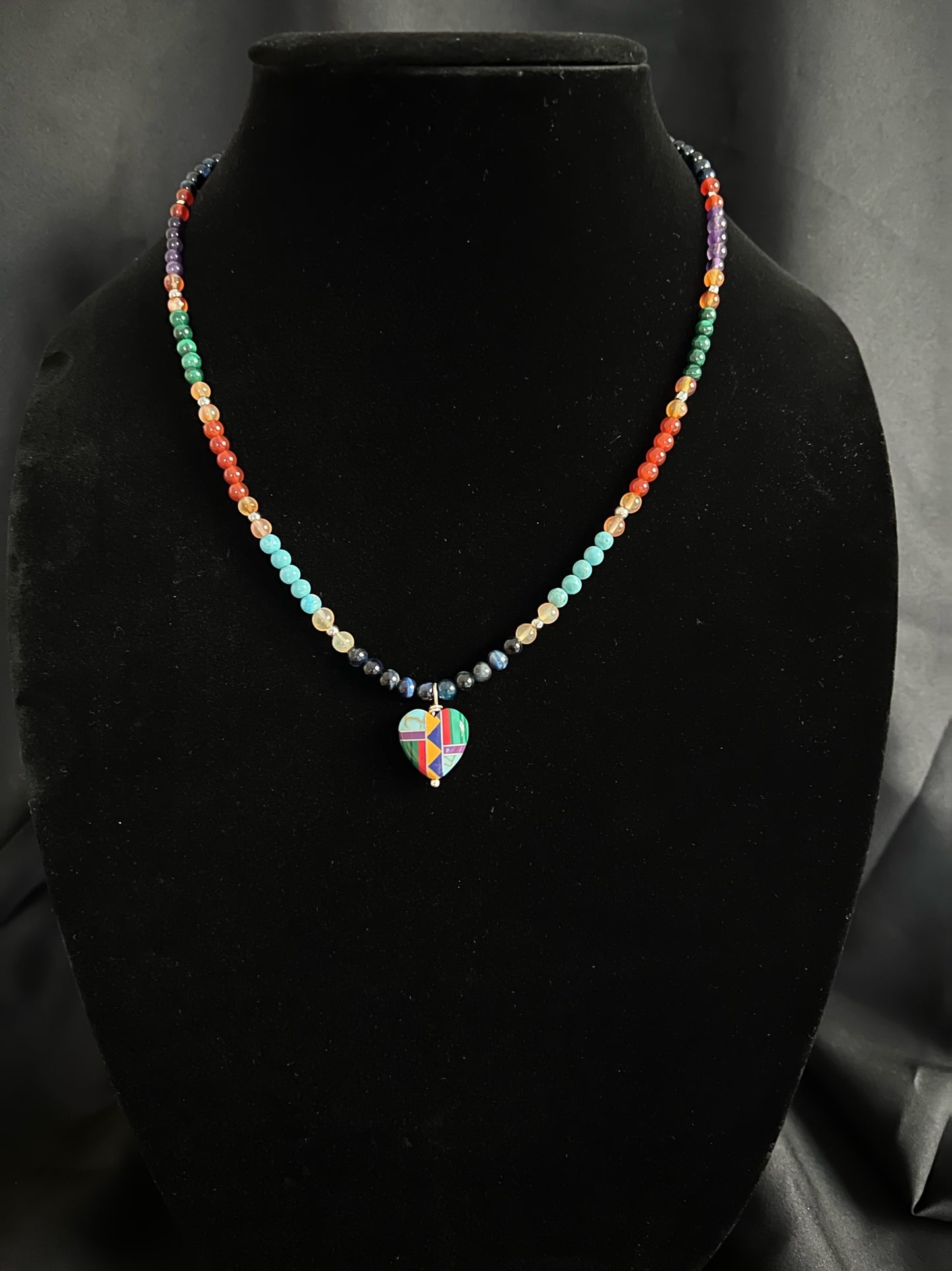 Zuni Tribe Multi-Gemstone Inlay Heart Necklace