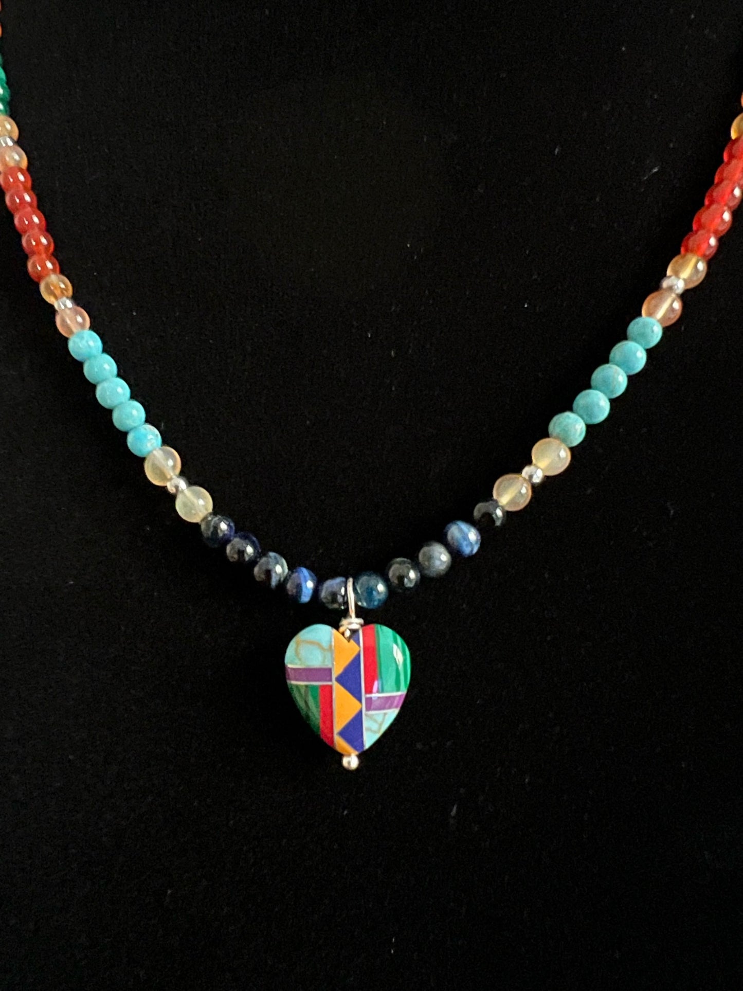 Zuni Tribe Multi-Gemstone Inlay Heart Necklace