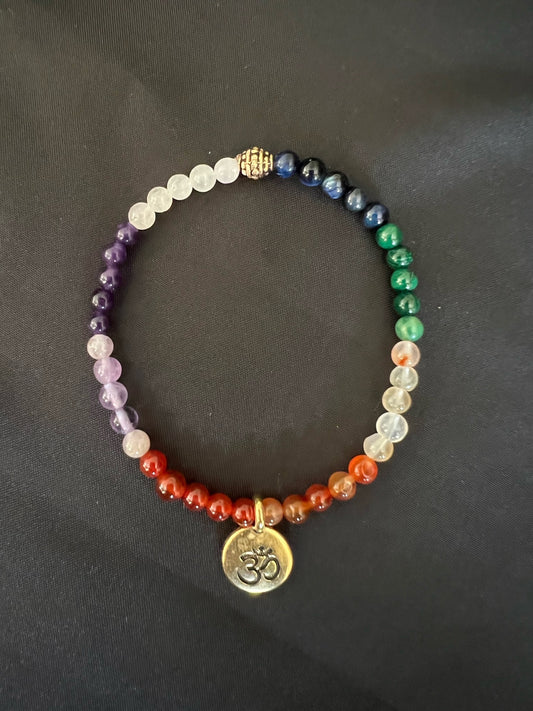 Chakra bracelet with Gold Om Charm